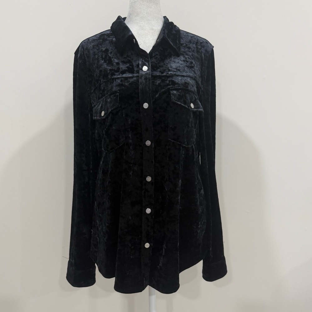 Sanctuary Black Velvet Button Down Shirt